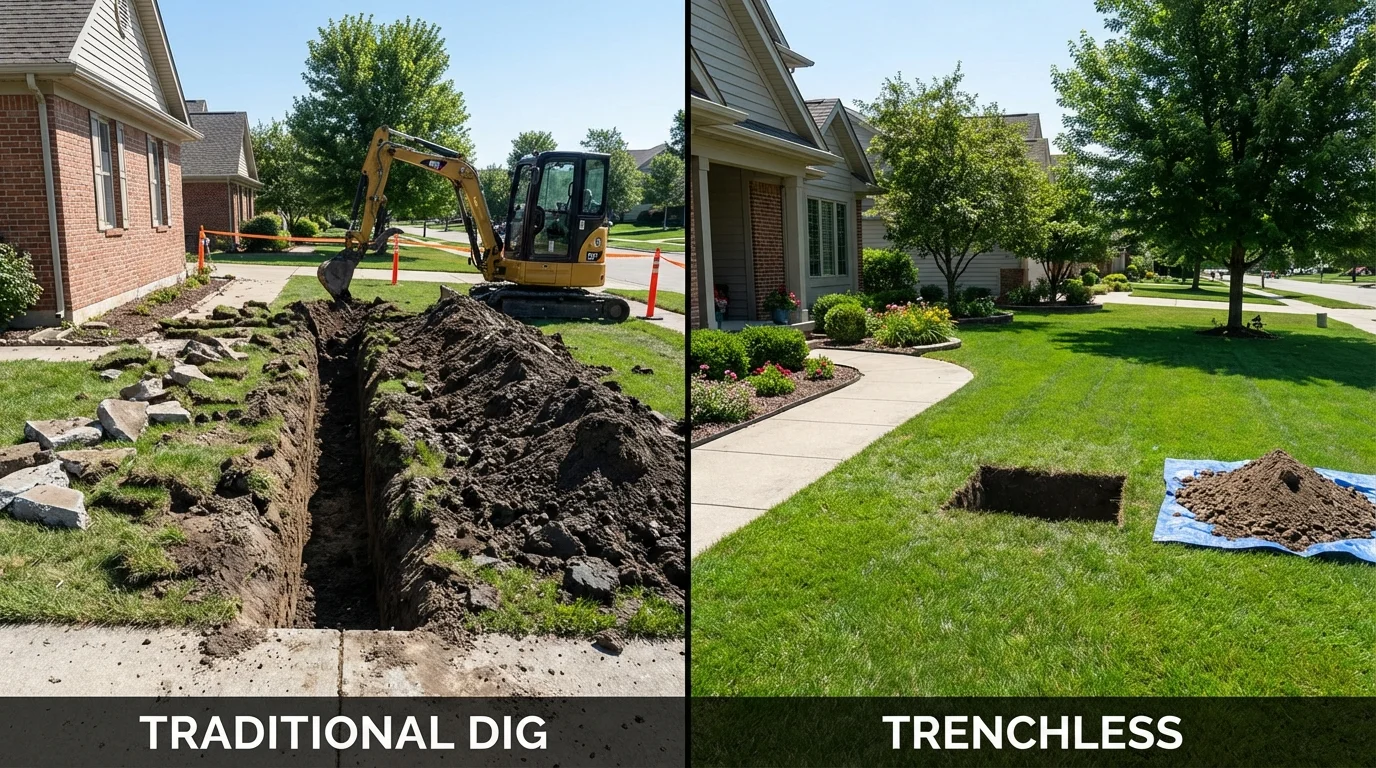 Trenchless sewer repair with minimal yard damage versus traditional excavation in Waipahu, HI